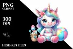 Cute Baby Unicorn with Beachwear | Clipart Product Image 3