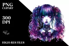 Vibrant Gothic Girl Watercolor PNG Product Image 1