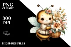 Cute Boho Baby Bee Basket Flowers Clipart Product Image 1