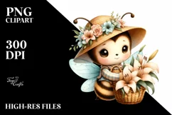 Cute Boho Baby Bee Basket Flowers Clipart Product Image 3