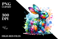 Colorful Bunny on Splashy Background PNG Product Image 2