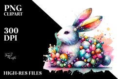 Colorful Bunny on Splashy Background PNG Product Image 2