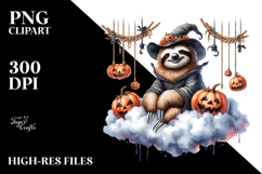 Autumn Sloth with Jack-o&#039;-Lanterns PNG Product Image 2