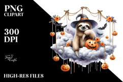Autumn Sloth with Jack-o&#039;-Lanterns Clipart Product Image 2