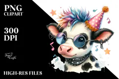 aCute Energetic Cow with Party Hat, PNG Product Image 2