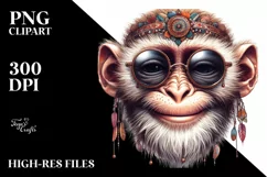 Funny Detailed Monkey Watercolor Summer Sticker Clipart Product Image 1