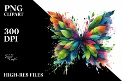 Vibrant Butterfly with Plant Leaves PNG Product Image 1