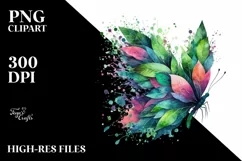 Vibrant Butterfly with Plant Leaves PNG Product Image 3