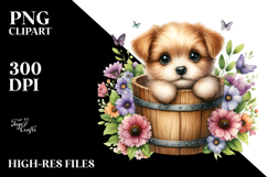 Cute Baby Dog with Flowers PNG Product Image 2