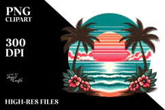 Retro Tropical Sunset Clipart PNG Product Image 2