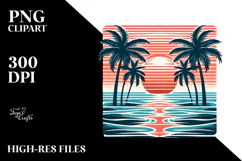 Retro Tropical Sunset Clipart PNG Product Image 2