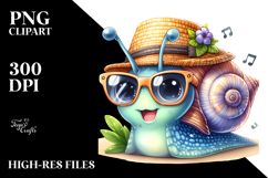 aCute Energetic Singing Snail with Hat and Sunglasses, PNG Product Image 2