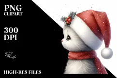 Watercolor Cat with Santa Hat, Transparent PNG Product Image 1
