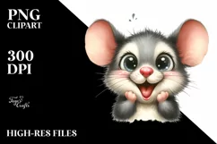Watercolor Funny Mouse Portrait PNG Product Image 3