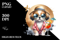 Watercolor Puppy with Funky Beachwear Cocktail PNG Product Image 2