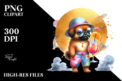 Watercolor Puppy with Funky Beachwear Cocktail PNG Product Image 2