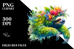 Vibrant Watercolor Sloth made of Plant Leaves PNG Product Image 2