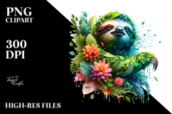 Vibrant Watercolor Sloth made of Plant Leaves PNG Product Image 2