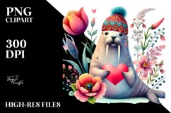 Boho Walrus Holding Heart, PNG Product Image 2