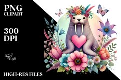 Boho Walrus Holding Heart, PNG Product Image 2