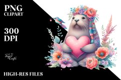 Boho Walrus Holding Heart, PNG Product Image 2
