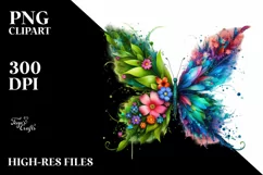 Vibrant Butterfly with Flowers, PNG Product Image 1
