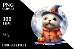 Cute Baby Walrus on Moon, PNG Product Image 2