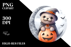 Washed Watercolor Walrus on a Moon PNG Product Image 2