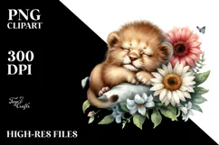 Sleeping Baby Lion on Flower PNG Product Image 2