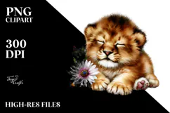 Sleeping Baby Lion on Flower PNG Product Image 2