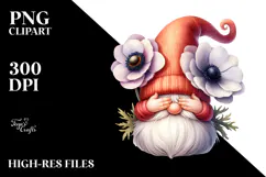 Cute Gnome with Anemone, PNG Product Image 2