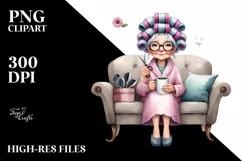 Watercolor Old Lady Sofa Mug | Sublimation | Clipart Product Image 1