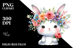 Cartoon Rabbit with Flower Crown PNG Product Image 2