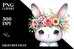 Cartoon Rabbit with Flower Crown PNG Product Image 2