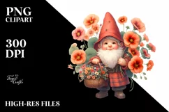 Detailed Watercolor Gnome with Nasturtium | Clipart Product Image 3