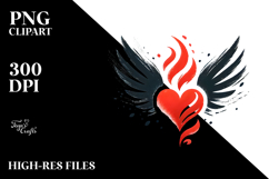 Winged Heart with Fire, Artistic PNG Product Image 2