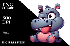 Cartoony Hippo with Tongue-Out Face PNG Product Image 2