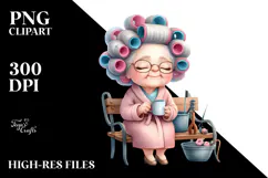 Watercolor Old Lady Bench Mug | Sublimation | Clipart Product Image 2