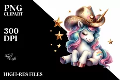 Shimmering Star Cowboy Hat Unicorn | Clipart Product Image 1