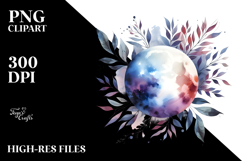 Vibrant Abstract Moon with Foliage | Clipart Product Image 2