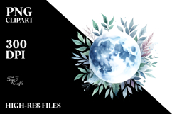Vibrant Abstract Moon with Foliage | Clipart Product Image 2