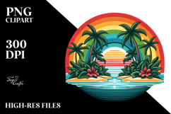 Tropical Island Rainbow Sunset, Vector Style PNG Product Image 2
