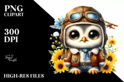Colorful Baby Owl in Aviator Suit | Sublimation | Clipart Product Image 1