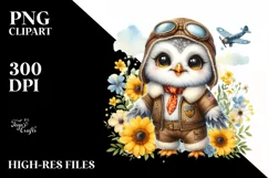 Colorful Baby Owl in Aviator Suit | Sublimation | Clipart Product Image 1