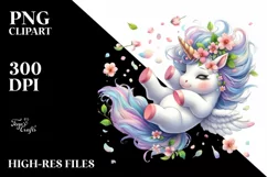 Cute Baby Unicorn Tumbling with Spring Petals in the Wind | Product Image 3