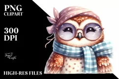 Stylish Owl with Silk Scarf | Sublimation Clipart Product Image 3