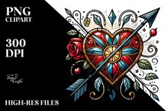 Tattoo Style Stained Heart with Arrow, Summer PNG Product Image 2