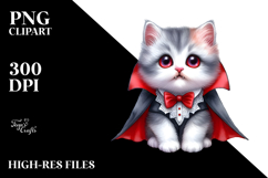 Funny Watercolor Kitten Vampire Clipart Product Image 2
