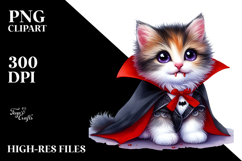 Funny Watercolor Kitten Vampire Clipart Product Image 2
