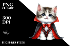 Funny Watercolor Kitten Vampire Clipart Product Image 2